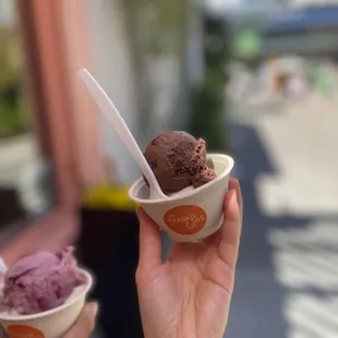 a hand holding a cup of ice cream