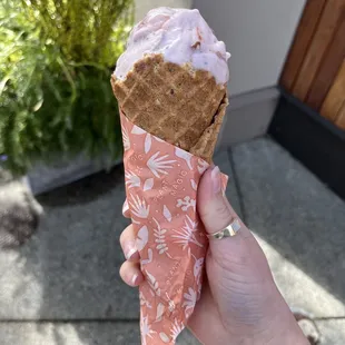 Strawberry waffle cone!