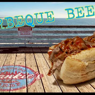 BBQ Beef ($10): Generous stacks of beef smothered in our house-made sweet and tangy BBQ sauce on Turano French bread.