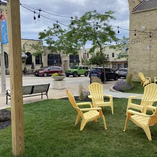 yellow chairs in a park