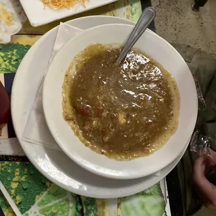 a bowl of soup on a table