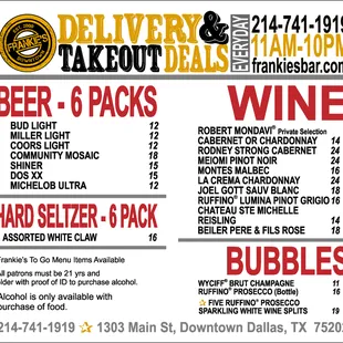 To Go/Curbside Pick Up Options for March 23-30 2020