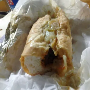 That&apos;s a meatball sandwich. The meat is obscured by toppings.