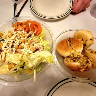 Salad and Garlic Rolls