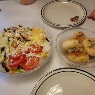 Salad and Garlic Rolls