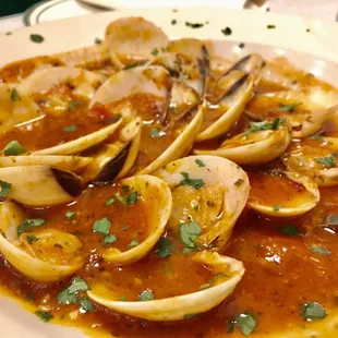 Clams in spicy red sauce!  My favorite appetizer!