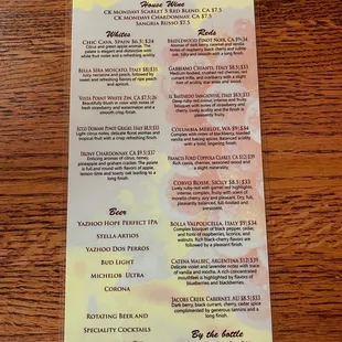 Frankie&apos;s Featured Wine Menu