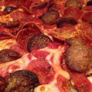 Pepperoni, fantastic spicy sausage with extra sauce.  #Upclosesavor