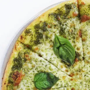 Gourmet pesto pizza.