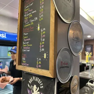 Beer list and pizza sizes
