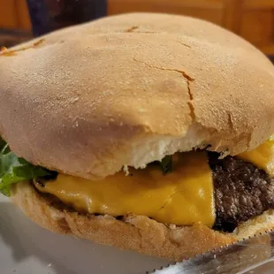 Cheeseburger with just cheese and lettuce