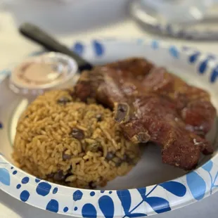 Puerto Rican pork chop with rice