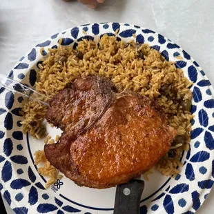 Pork chop and rice plate