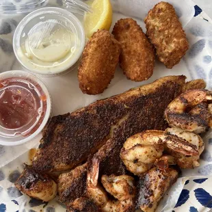 Triple threat- blackened with a side of jalapeño poppers.