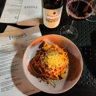 Spaghetti and half price bottle