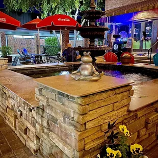 outdoor seating area at night