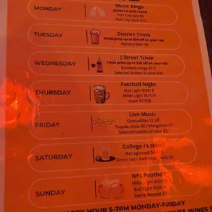 Daily special menu