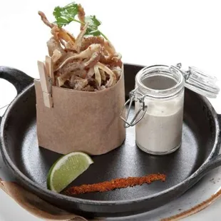 a frying pan with some food on it