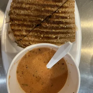 Smoked Turkey &amp; Swiss Panini with tomato basil soup