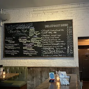 a menu on the wall of a restaurant