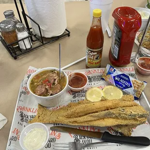 Fried whole catfish and gumbo