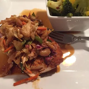 Salmon topped with Asian Slaw