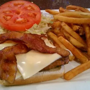 Katie Melt, Grilled Chicken Cheese Bacon Lettuce Tomato Onion and Side of Fry's.