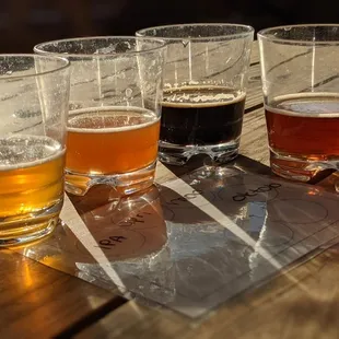 a row of beer glasses