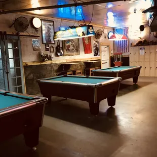 billiard tables and a bar