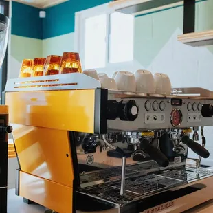 an espressor machine and a blender