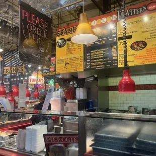 a view of a restaurant counter