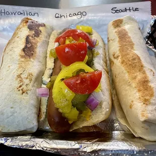 Various samplings of the specialty dogs.