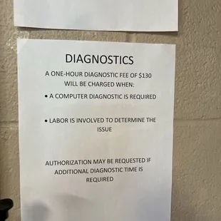 Diagnostic cost notice