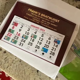 a calendar on a table