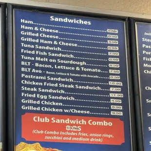 menu: sandwiches