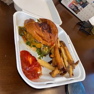Takeout jalapeño burger