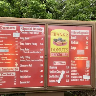a menu on a sign
