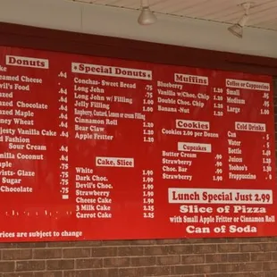 Drive thru menu board with pricing as of March 2015