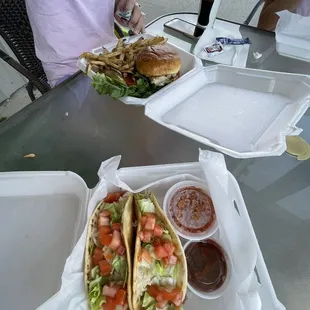 Chicken tacos and fresh spanish style rice