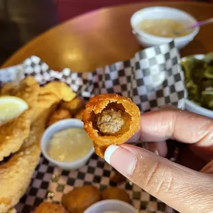 The fried mushrooms in cross-section
