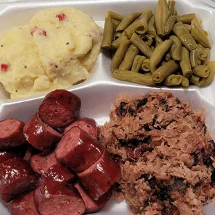 Hotlink, Chopped beef , green beans and potatoe salad