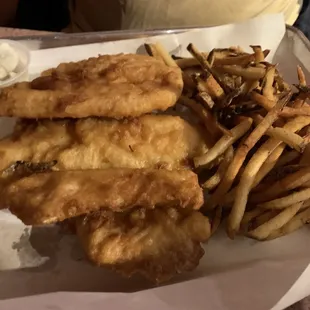 a tray of fish and chips