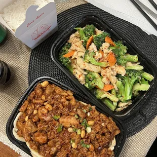 two takeout containers of food