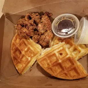 The box of chicken and waffles.