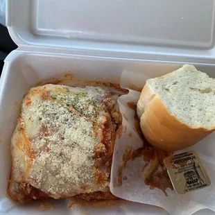 $6.99 lasagna slice with roll and butter on Thursdays