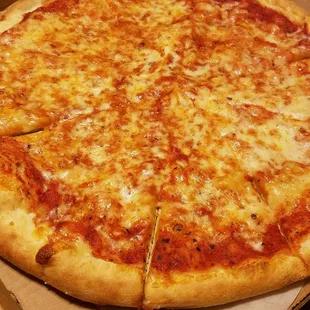 Amazing crust and right amount of sauce and cheese.