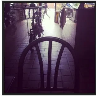 a view of a restaurant through a window