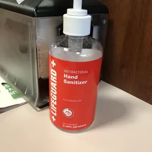 Hand sanitizer on each table