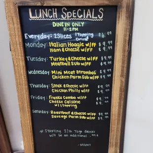 a menu for lunch specials