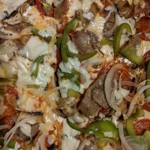 Frank's Special pizza close up.